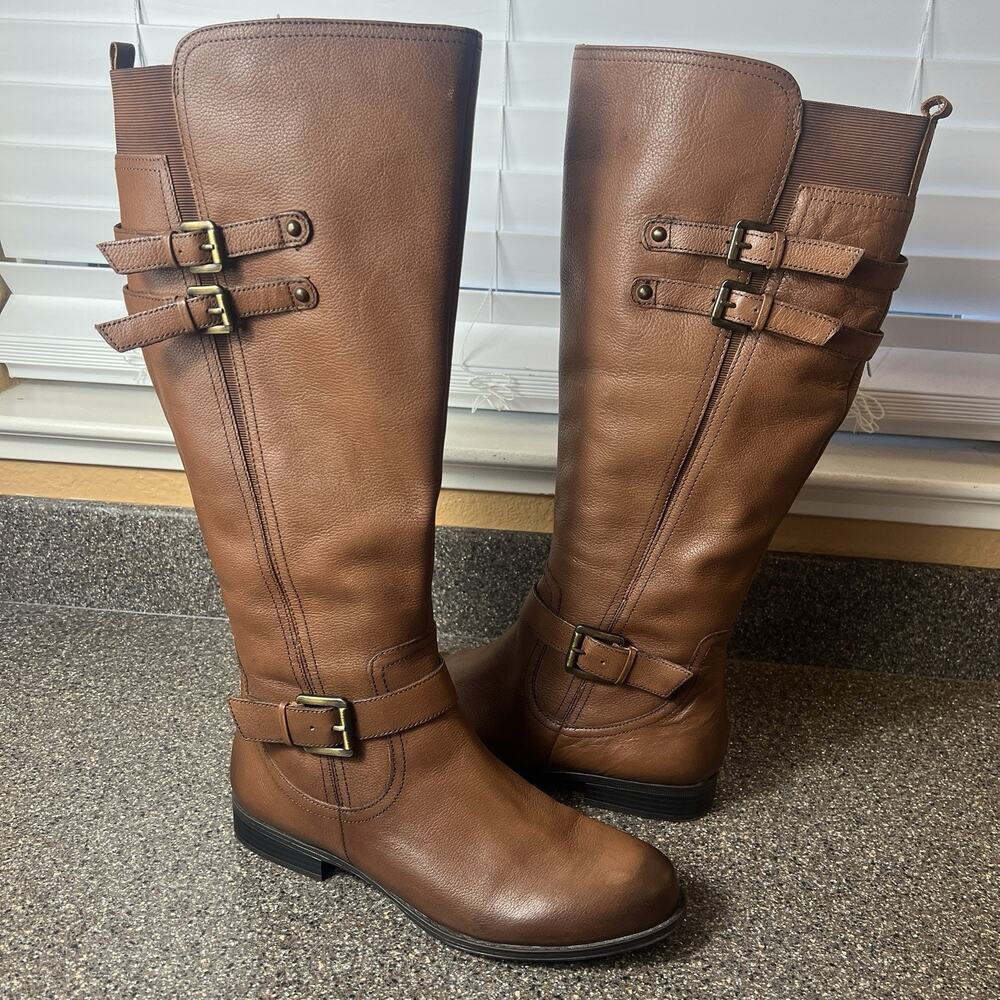 Naturalzer Women's 11 M Comfort Brown Leather Knee High Riding Boots Zip Studded